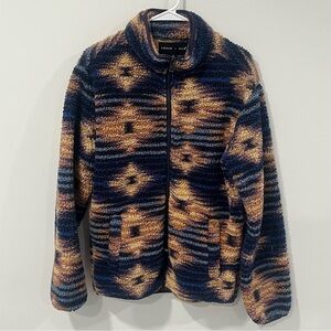 EDGAR & ASH Navy & Tan Patterned Sherpa Zip Jacket full zip